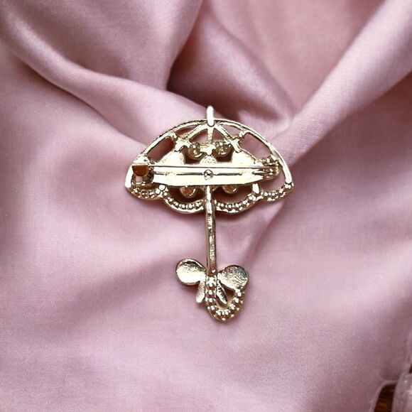 Grey Moon Glow Stone Aurora Borealis Rhinestone Silver Tone Unbrella… - Picture 2 of 2